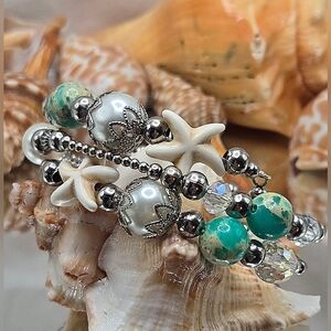Elegant Handmade Starfish And Turquoise Jasper Beaded Bracelet